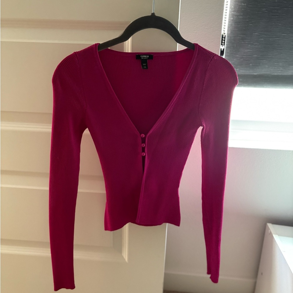 Express Pink Button-Up Ribbed Cardigan